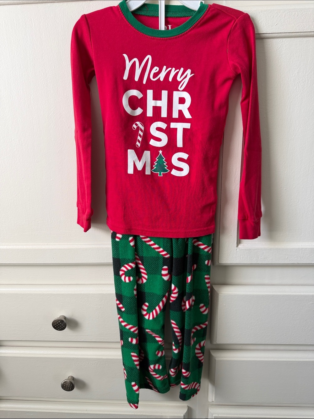 The Children's Place Red Top with Green Candy Cane Print Pajama Set